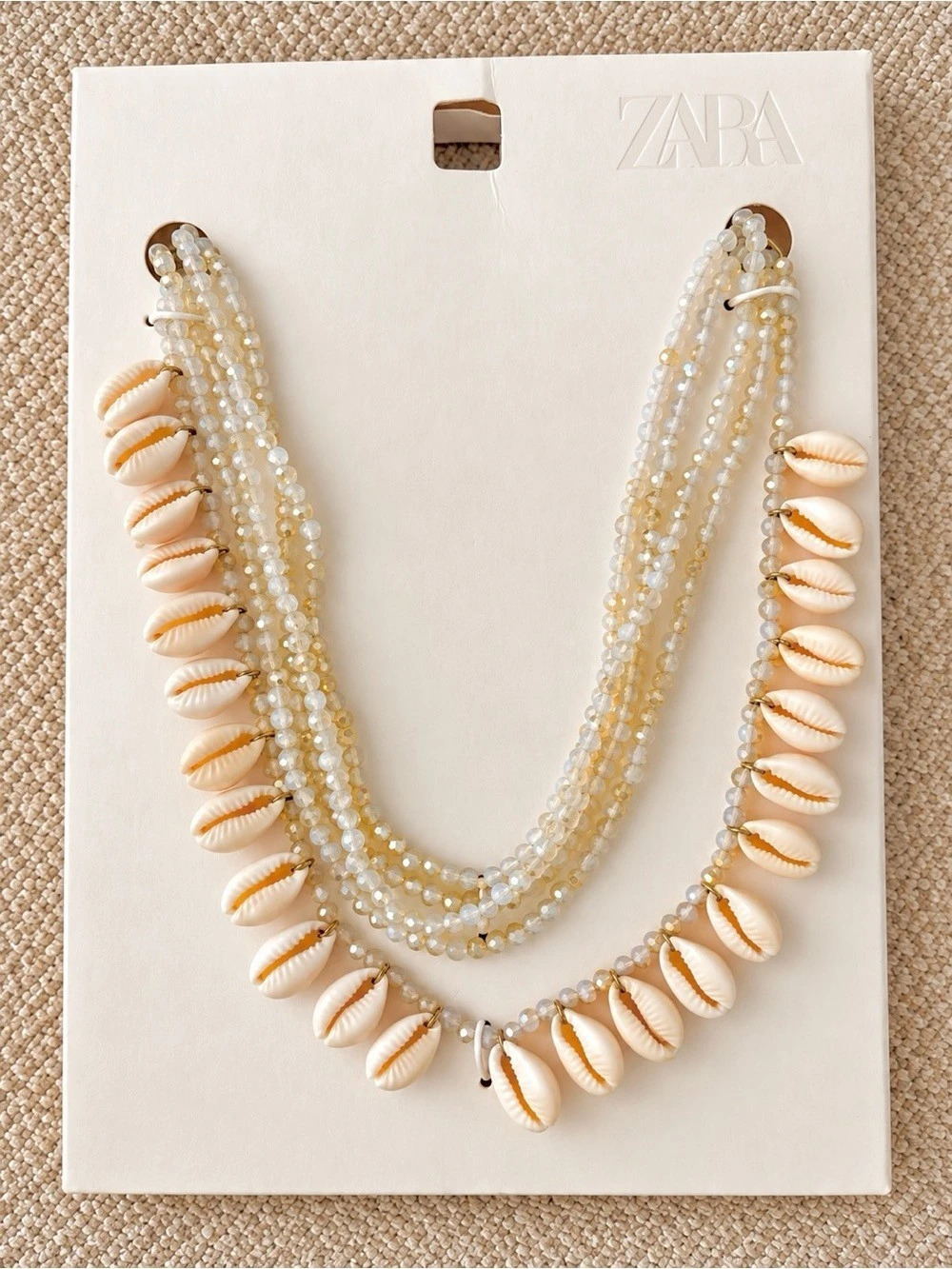 Zara Beaded Shell Necklace in White & Gold NWT